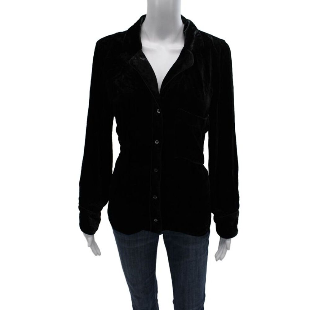 McGuire Womens Collared Black Rayon Button-Up Long Sleeve Basic Size L